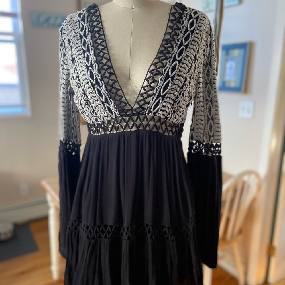 Free People Black Embroidered Mini Dress